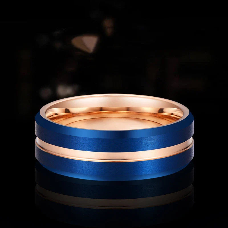 Electroplated blue-gold men's tungsten steel ring with a sleek, contemporary U-shaped design