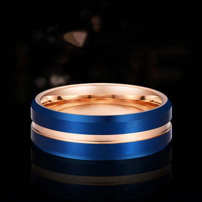 Electroplated blue-gold men's tungsten steel ring with a sleek, contemporary U-shaped design