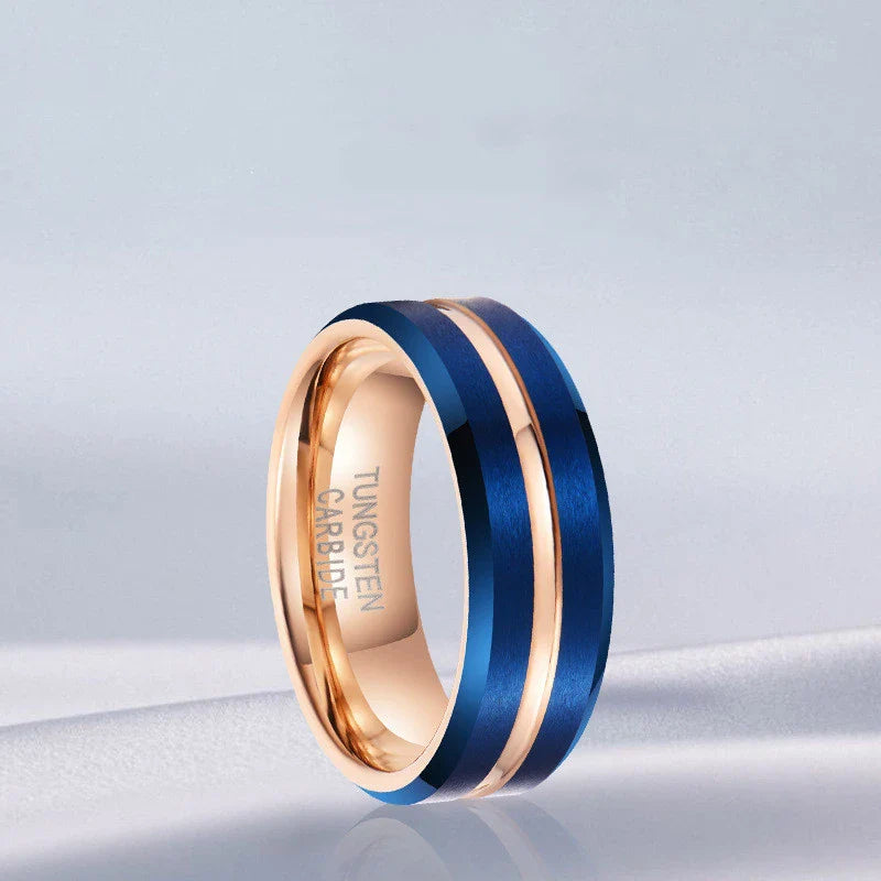 Electroplated blue-gold men's tungsten steel ring with a sleek, contemporary U-shaped design
