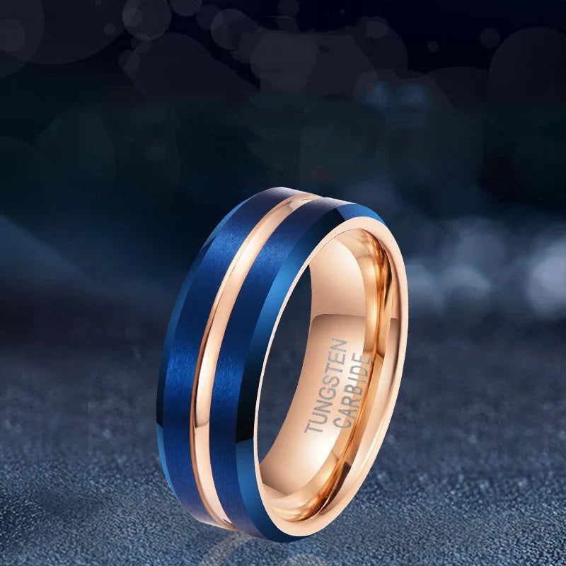 Electroplated blue-gold men's tungsten steel ring with a sleek, contemporary U-shaped design
