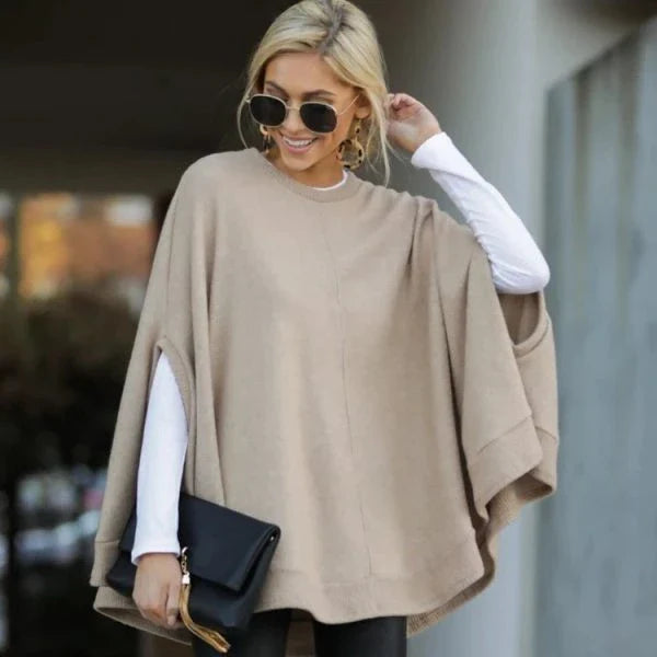 Cozy and stylish bat sleeve knit top poncho in a variety of sizes for everyday wear