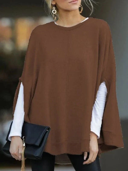 Cozy and stylish bat sleeve knit top poncho in a variety of sizes for everyday wear