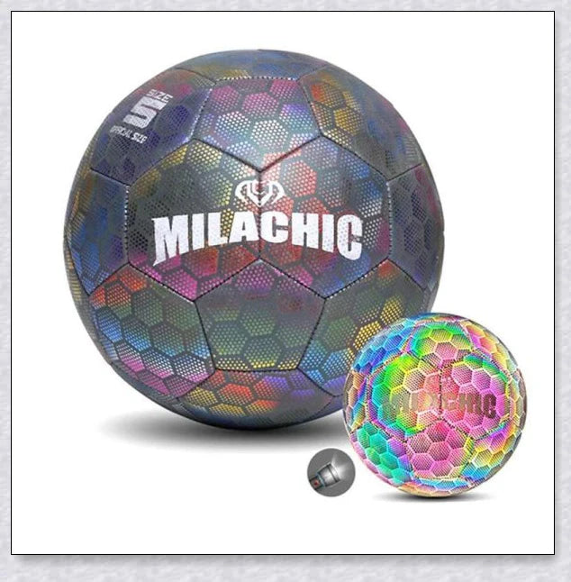Luminous soccer ball night light that glows and creates hologram effects under camera flash