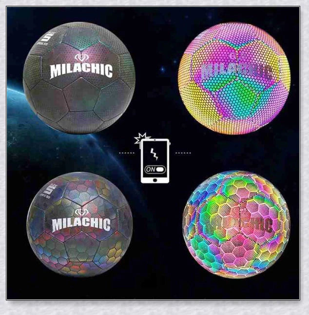 Luminous soccer ball night light that glows and creates hologram effects under camera flash