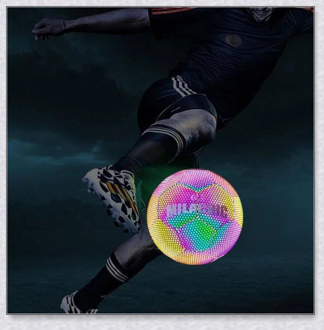 Luminous soccer ball night light that glows and creates hologram effects under camera flash
