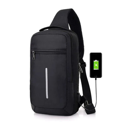 Anti-Theft USB Charging Chest Bag with Polyester Construction, Zipper Closure, and Single Strap for Hands-Free Carrying