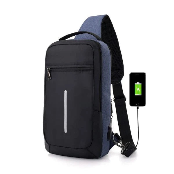 Anti-Theft USB Charging Chest Bag with Polyester Construction, Zipper Closure, and Single Strap for Hands-Free Carrying