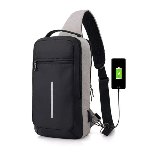 Anti-Theft USB Charging Chest Bag with Polyester Construction, Zipper Closure, and Single Strap for Hands-Free Carrying