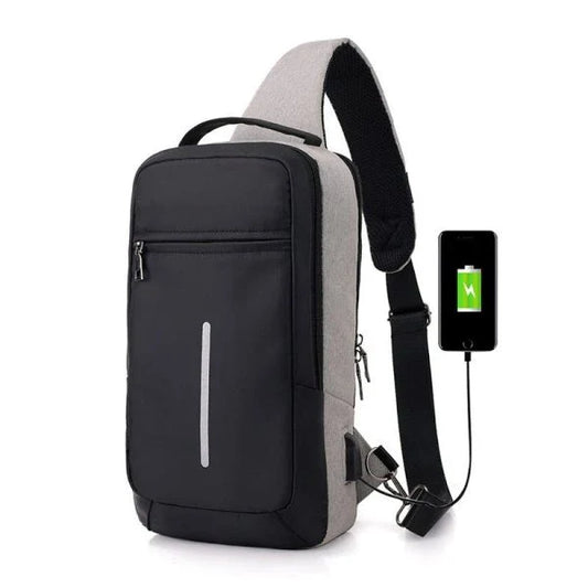 Anti-Theft USB Charging Chest Bag with Polyester Construction, Zipper Closure, and Single Strap for Hands-Free Carrying