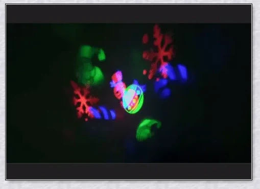 Premium Outdoor Christmas Holiday Laser Light Projector with 12 unique holiday patterns, including Santa, snowmen, and Christmas trees.