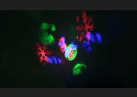 Premium Outdoor Christmas Holiday Laser Light Projector with 12 unique holiday patterns, including Santa, snowmen, and Christmas trees.