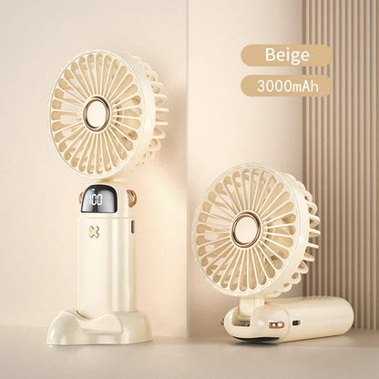 Portable Mini Handheld Fan with Beige color and 3000 mAh battery capacity for cooling comfort on the go