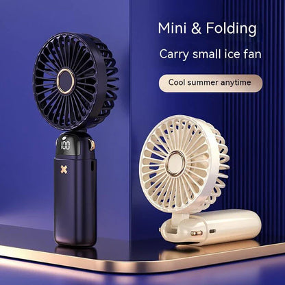 Portable Mini Handheld Fan with Beige color and 3000 mAh battery capacity for cooling comfort on the go