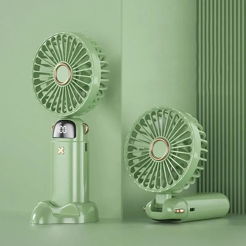 Portable Mini Handheld Fan with Beige color and 3000 mAh battery capacity for cooling comfort on the go