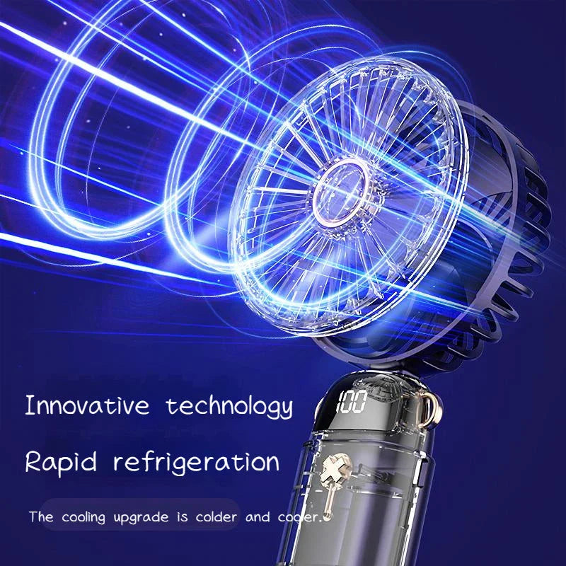 Portable Mini Handheld Fan with Beige color and 3000 mAh battery capacity for cooling comfort on the go
