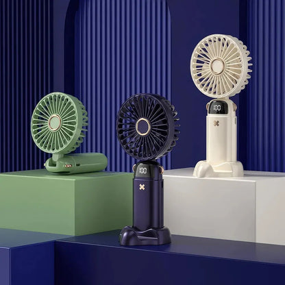 Portable Mini Handheld Fan with Beige color and 3000 mAh battery capacity for cooling comfort on the go