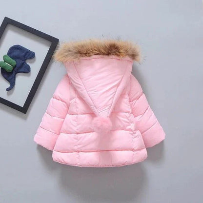 Cozy winter baby jacket in navy blue, charcoal gray, and forest green colors with adjustable hood and cuffs