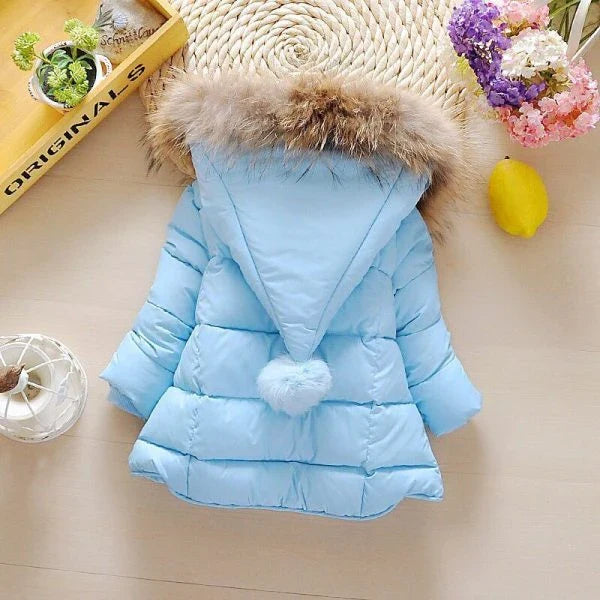 Cozy winter baby jacket in navy blue, charcoal gray, and forest green colors with adjustable hood and cuffs