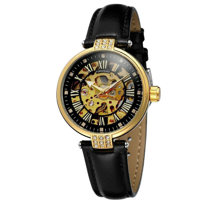 Hhomeenjoy Forsining Ladies Fashion Casual Hollow Waterproof Automatic Mechanical Watch