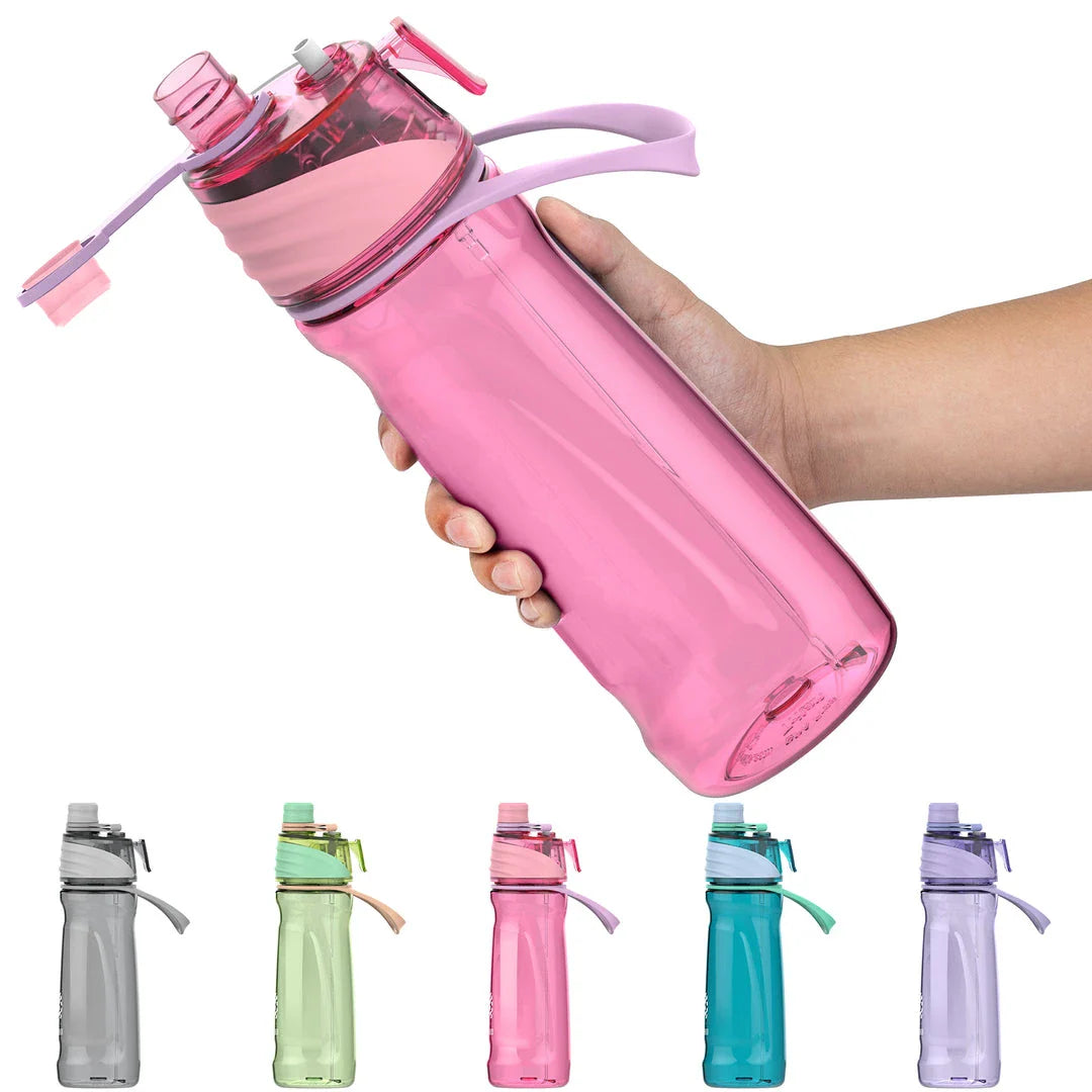 Dual-function sports water bottle with a spray feature, made from eco-friendly Tritan material