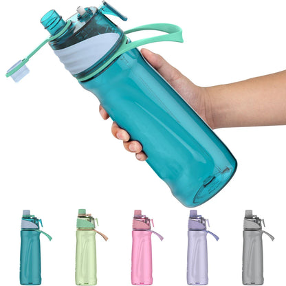 Dual-function sports water bottle with a spray feature, made from eco-friendly Tritan material