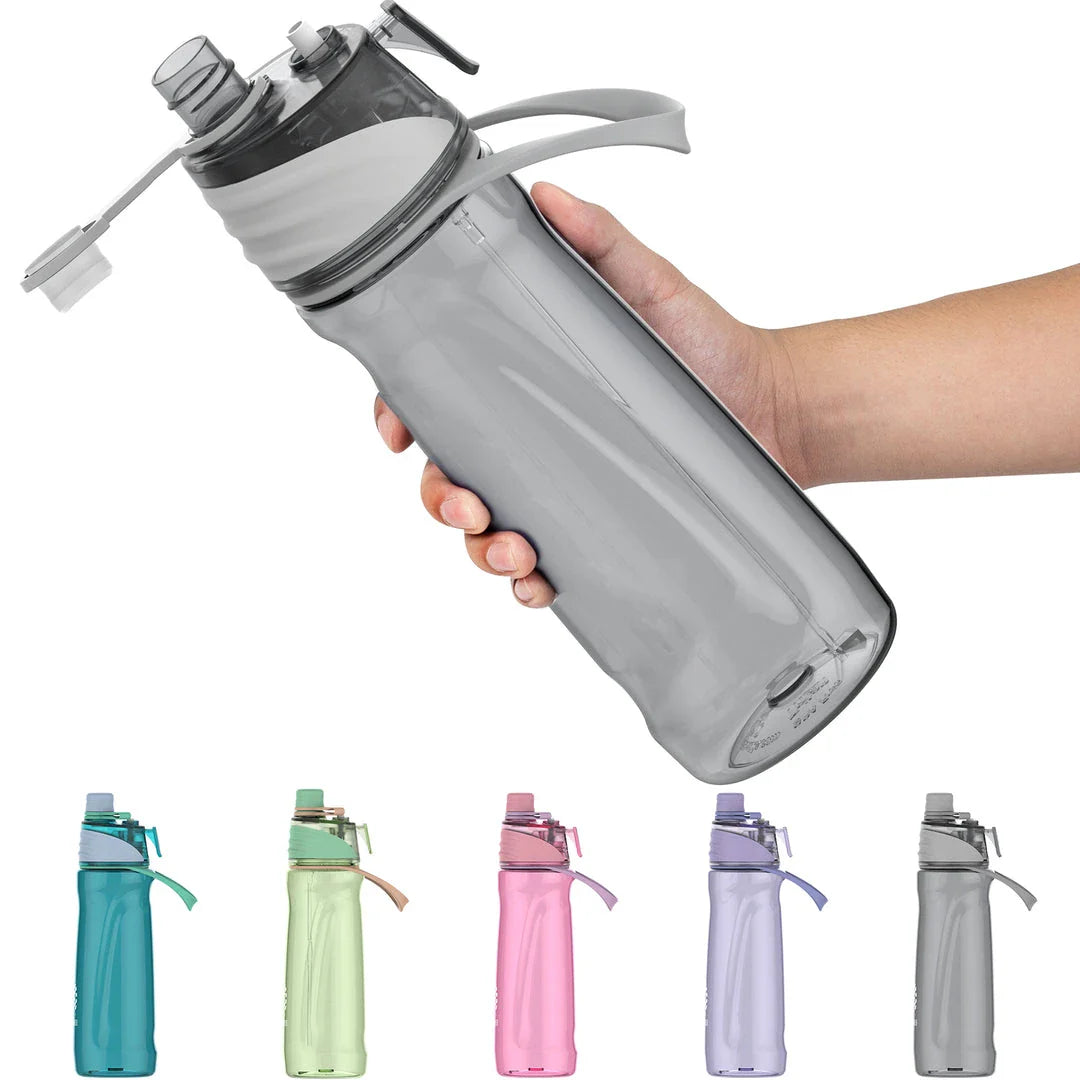 Dual-function sports water bottle with a spray feature, made from eco-friendly Tritan material