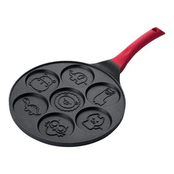 Aluminum Alloy Non-Stick Seven-Hole Breakfast Frying Pan with Comfortable Silicone Handle and Unique Hole Design for Perfect Pancakes and Eggs