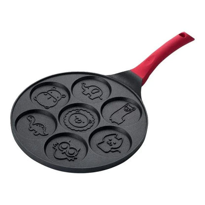 Aluminum Alloy Non-Stick Seven-Hole Breakfast Frying Pan with Comfortable Silicone Handle and Unique Hole Design for Perfect Pancakes and Eggs