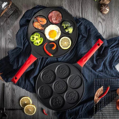 Aluminum Alloy Non-Stick Seven-Hole Breakfast Frying Pan with Comfortable Silicone Handle and Unique Hole Design for Perfect Pancakes and Eggs