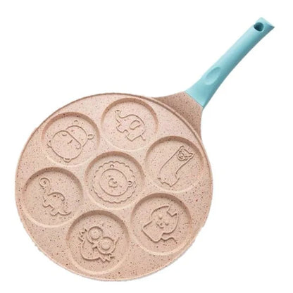 Aluminum Alloy Non-Stick Seven-Hole Breakfast Frying Pan with Comfortable Silicone Handle and Unique Hole Design for Perfect Pancakes and Eggs