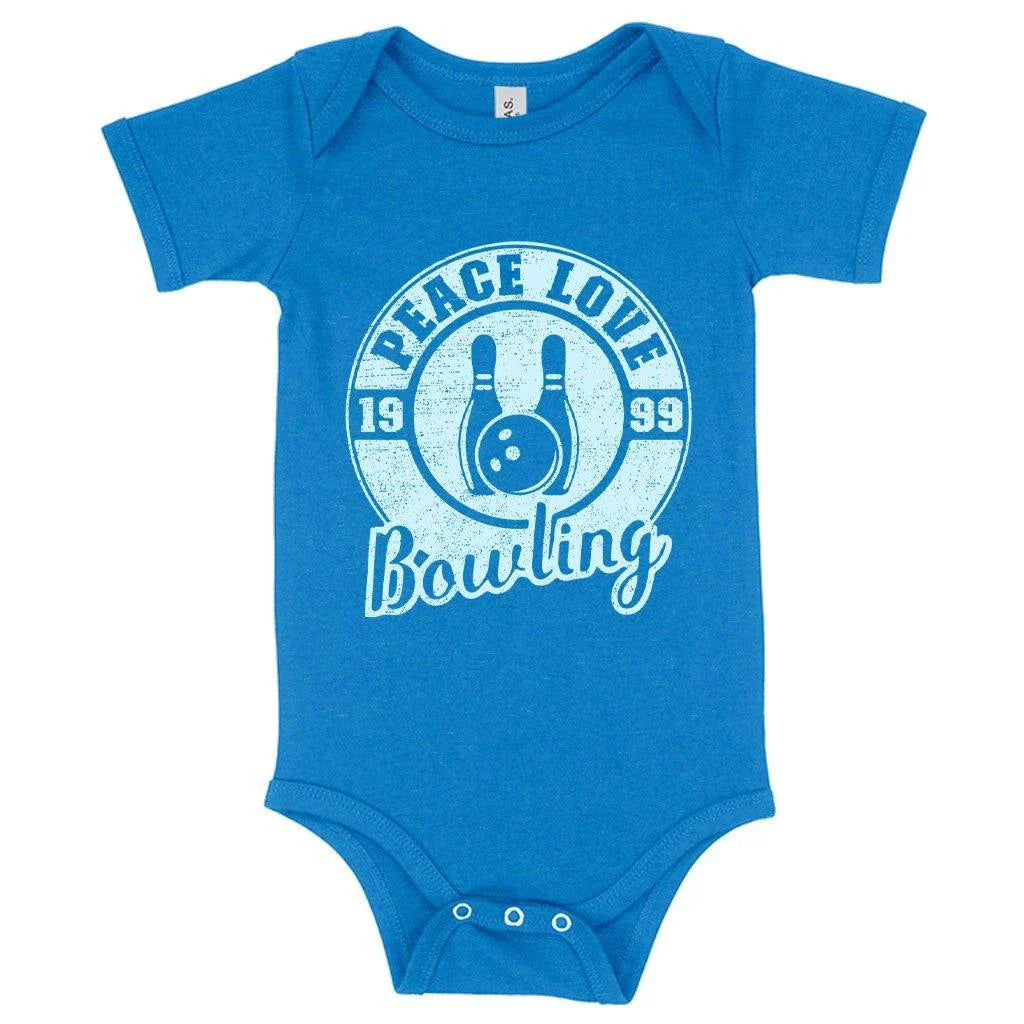 A soft, cozy baby onesie with a unique bowling-themed design, made with premium Airlume cotton for maximum comfort