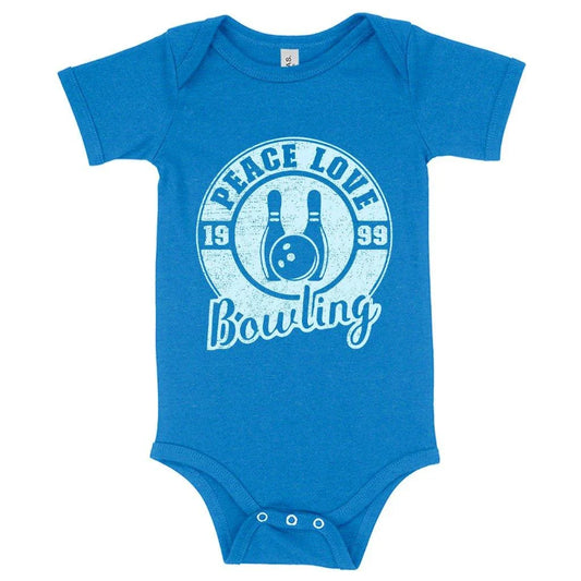 A soft, cozy baby onesie with a unique bowling-themed design, made with premium Airlume cotton for maximum comfort