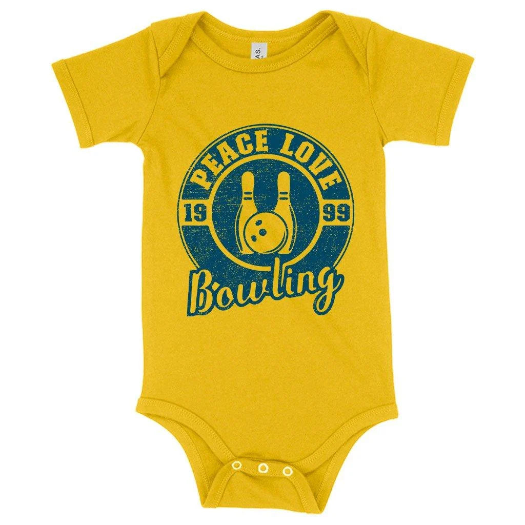 A soft, cozy baby onesie with a unique bowling-themed design, made with premium Airlume cotton for maximum comfort