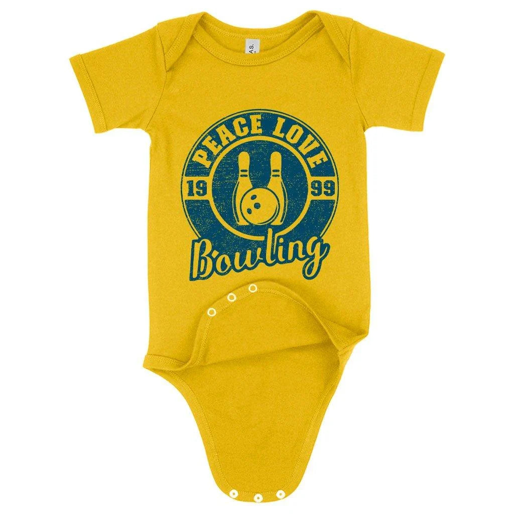 A soft, cozy baby onesie with a unique bowling-themed design, made with premium Airlume cotton for maximum comfort