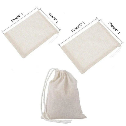 Cotton storage bags in various sizes for organizing kitchen, desk, and closet items