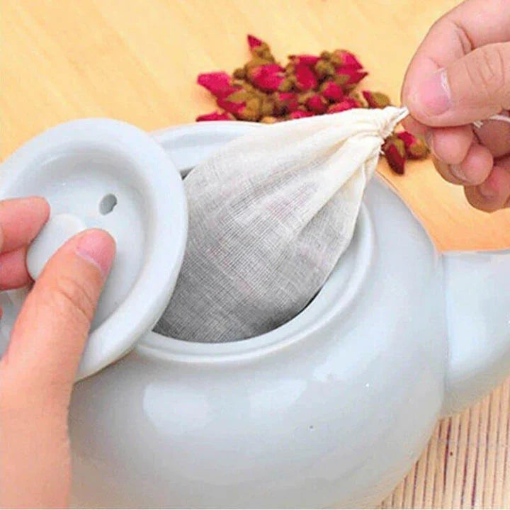 Cotton storage bags in various sizes for organizing kitchen, desk, and closet items