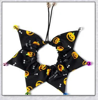 Adorable Halloween cat costume with pumpkin and spider pattern, featuring an adjustable collar and hat