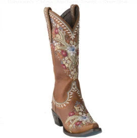 Pair of mid-heel ethnic embroidered mid-tube women's boots in green color