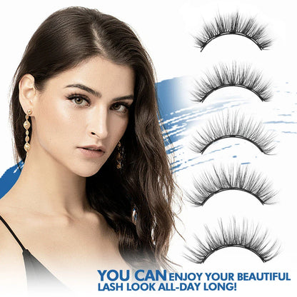 Magnetic false eyelash set with liquid eyeliner in black, featuring 5 pairs of premium lashes for transformative eye looks