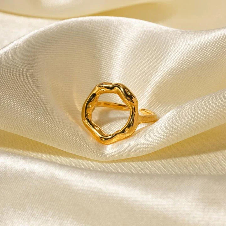 18K gold plated stainless steel geometric ring for women with an exquisite irregular pattern design