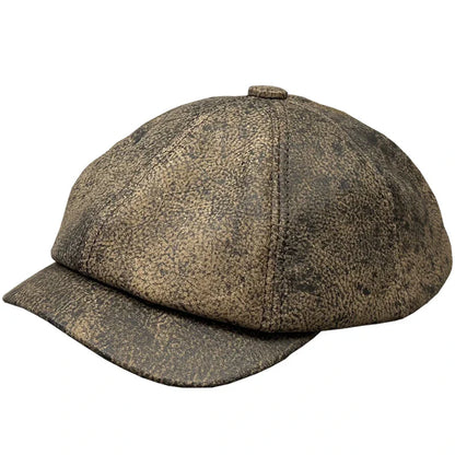 Cowhide leather painter cap with dome crown design, perfect for autumn and winter weather