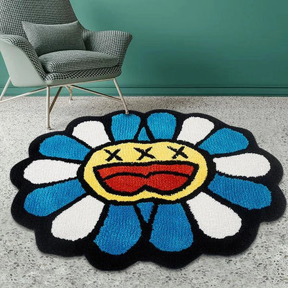 Colorful Smiling Face Tufted Rug - Soft, Durable Polyester Rug with Playful Design