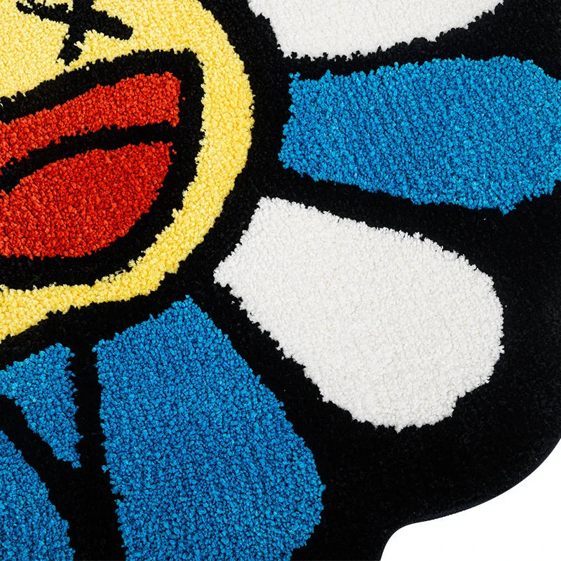 Colorful Smiling Face Tufted Rug - Soft, Durable Polyester Rug with Playful Design