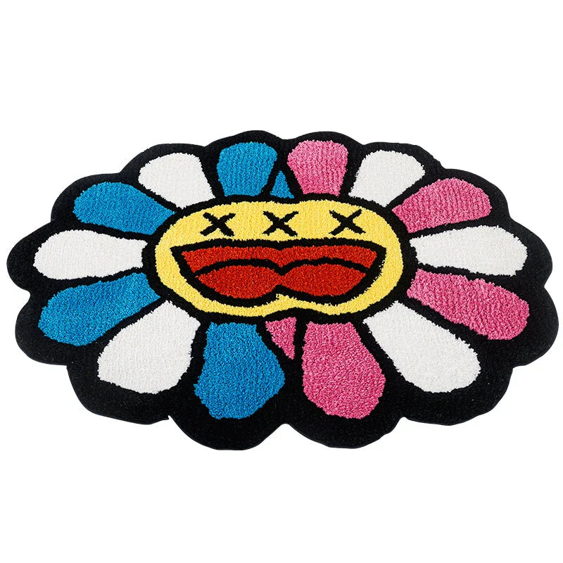 Colorful Smiling Face Tufted Rug - Soft, Durable Polyester Rug with Playful Design