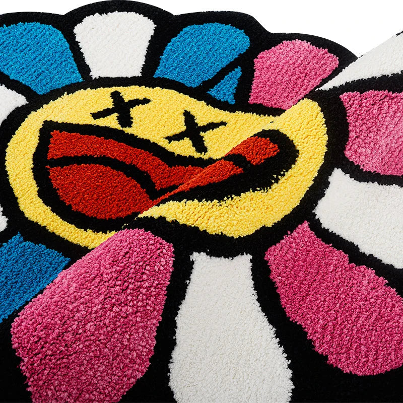 Colorful Smiling Face Tufted Rug - Soft, Durable Polyester Rug with Playful Design