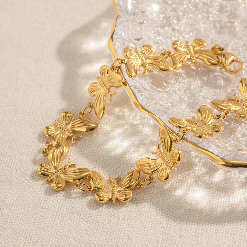 Hhomeenjoy 18K Gold Plated Stainless Steel Butterfly Bracelet - Water Resistant & Fine Polished
