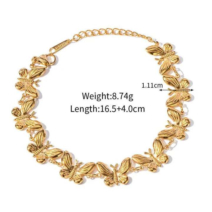 18K gold plated stainless steel bracelet with delicate butterfly pattern and fine polishing