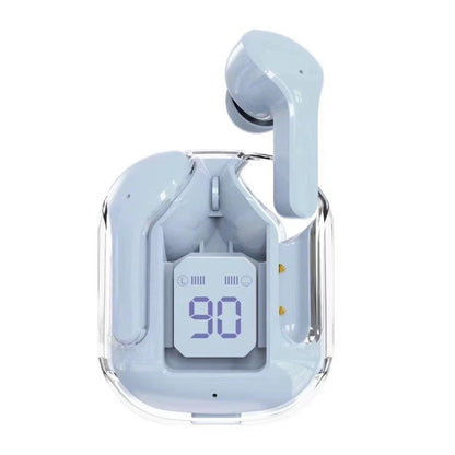 Pair of true wireless Bluetooth earbuds with noise cancellation and digital display