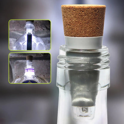 LED rechargeable luminous bottle cap cork light showing 15 LED beads and plastic shell measuring 30mm by 73mm