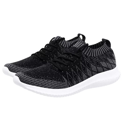 Men's Flying Woven Sneakers with breathable Flyknit upper in dark gray, red, and light gray